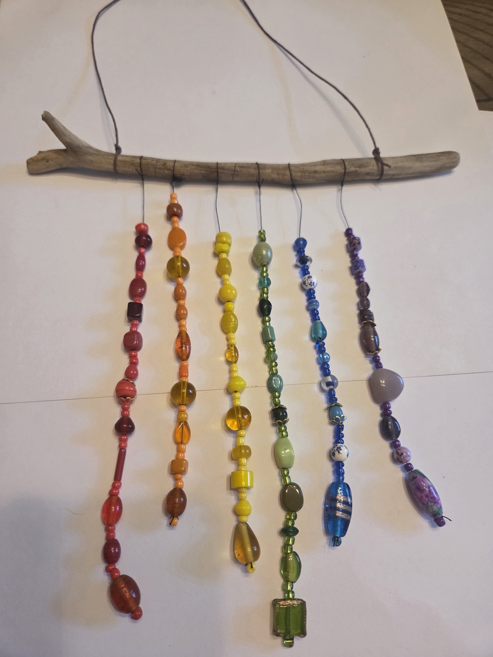 Handmade Chakra Beaded Driftwood Wall Hanging - Multicolor